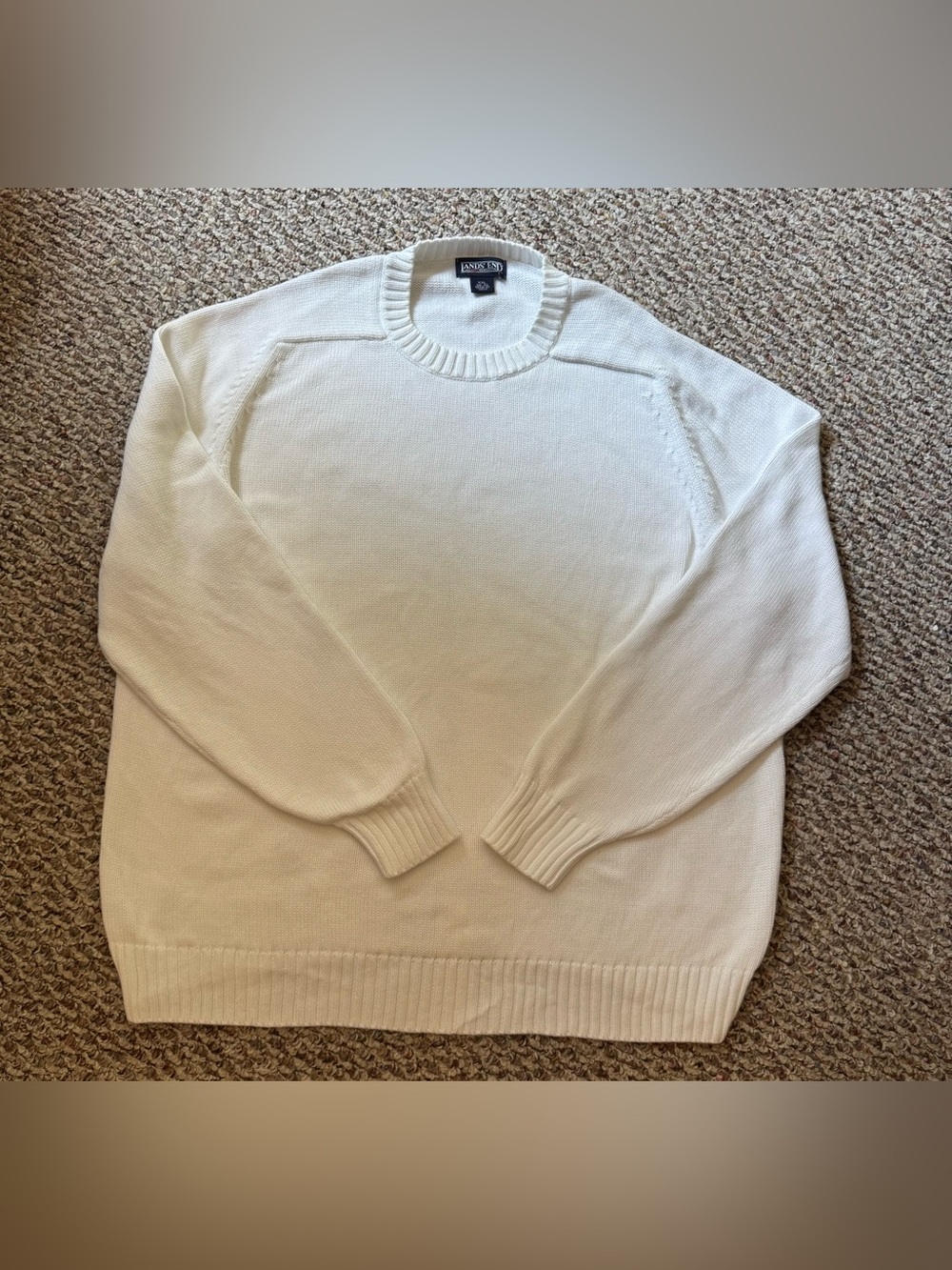 Lands' End Men’s White Crewneck Sweater 100% cotton size XXL